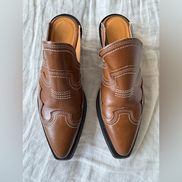 Ganni Western Mules in Brown - Picture 3 of 11